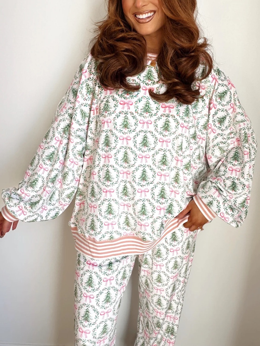 Holiday Christmas Pajama Set - Pink & Green